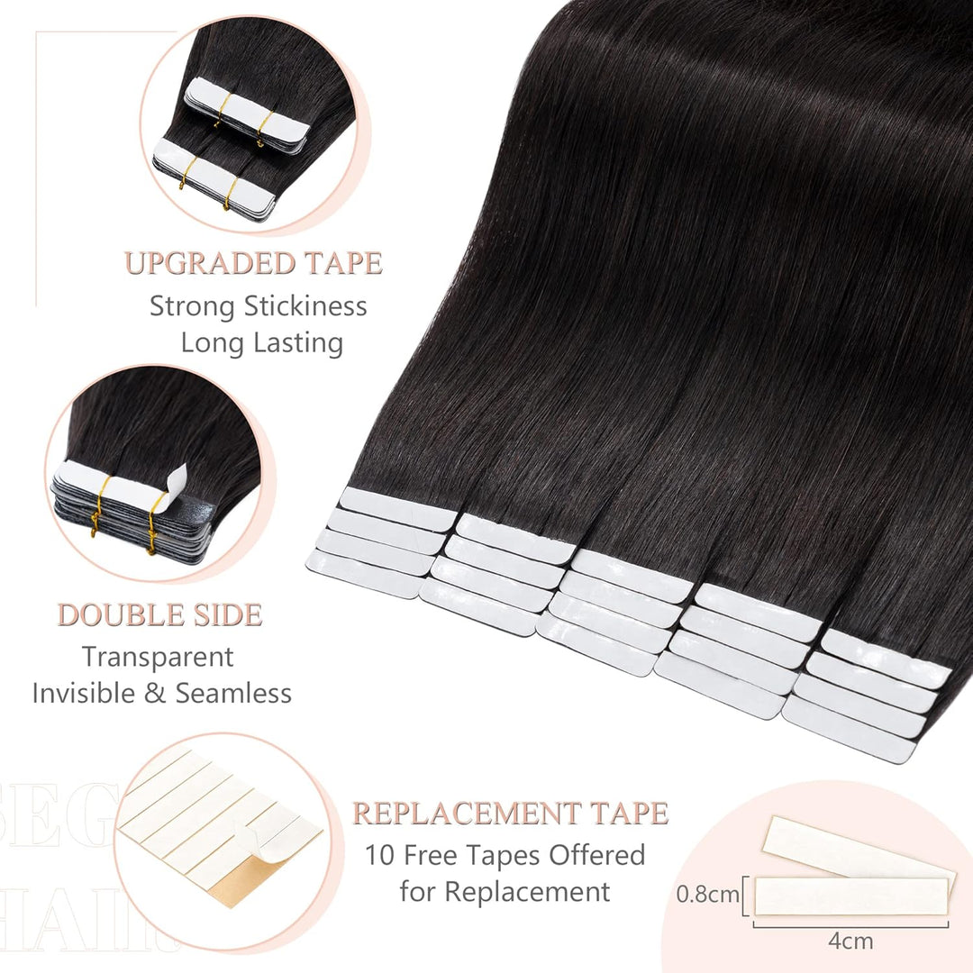 SEGO Tape in Extensions Echthaar Klebeband 20 Tressen 2.5g/pcs Adhesive Weft Haarverlängerung Haarte