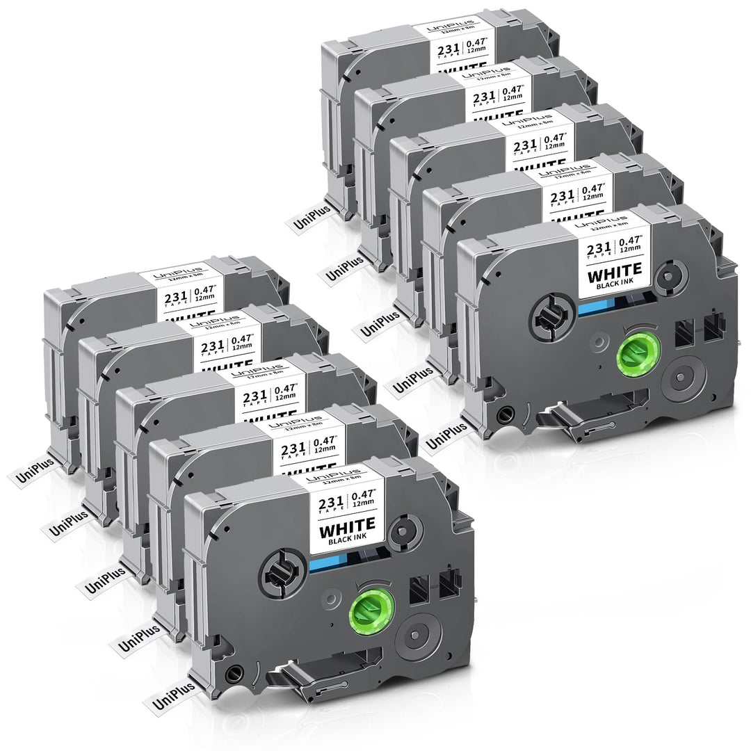 UniPlus 10x Kompatibel Tze-231 für Brother P-touch Bänder TZe231 Tz231 Tzc231 12mm Laminated Schrift