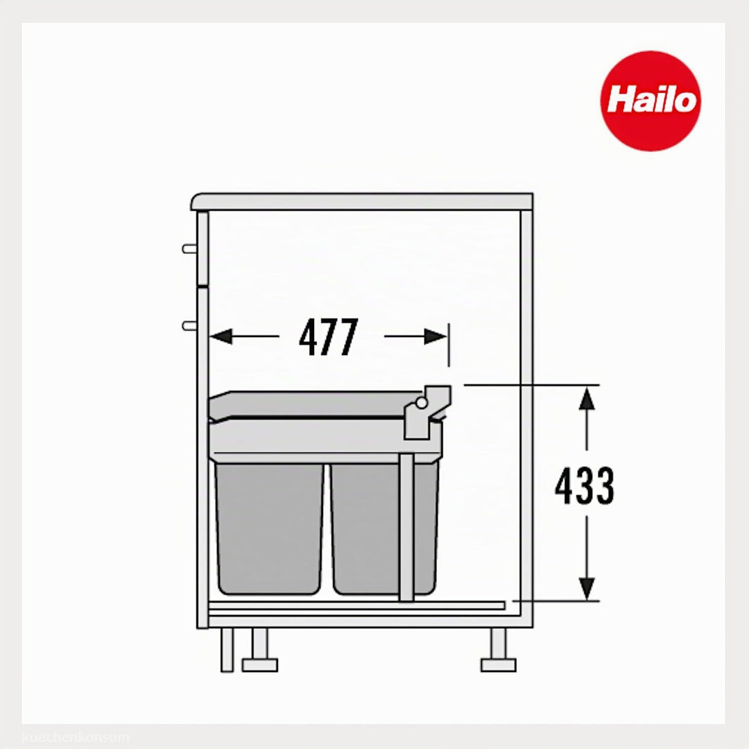 Hailo Abfallsammler 3663101 Tandem 2x 15 Liter Schwarz | Einbau-Abfallsystem für Schränke | Küchen-M