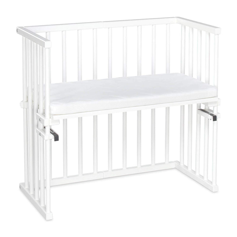 babybay Midi Beistellbett, weiss lackiert mit Matratze Classic Soft Midi Weiss Lackiert