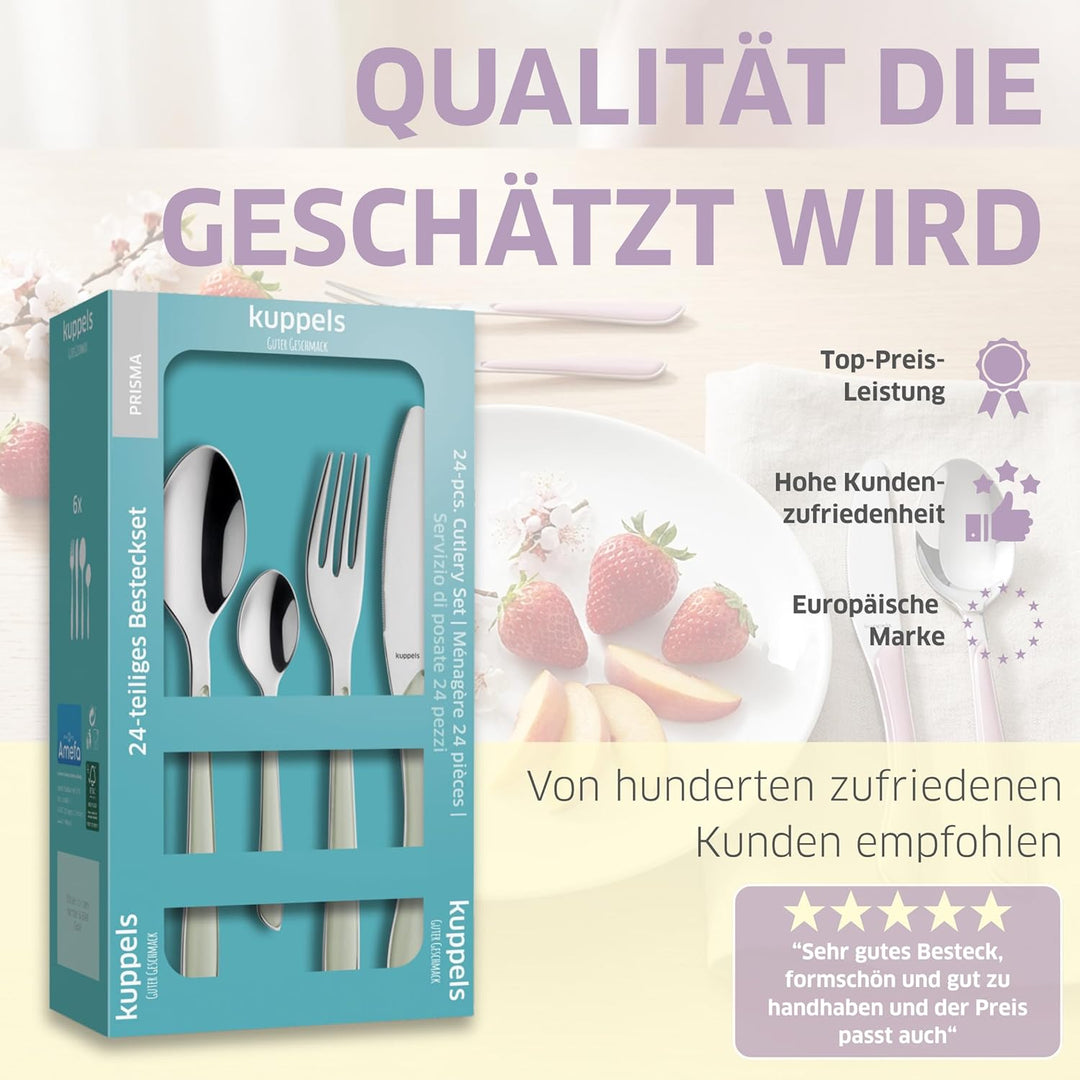 Kuppels Prisma Besteck Set für 6 Personen aus Edelstahl poliert | Besteckset 24-teilig | Hochwertige