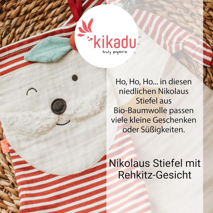 kikadu Nikolausstiefel - Aus 100% GOTS zertifierter Bio-Baumwolle, mit besticktem Nikolausgesicht, z