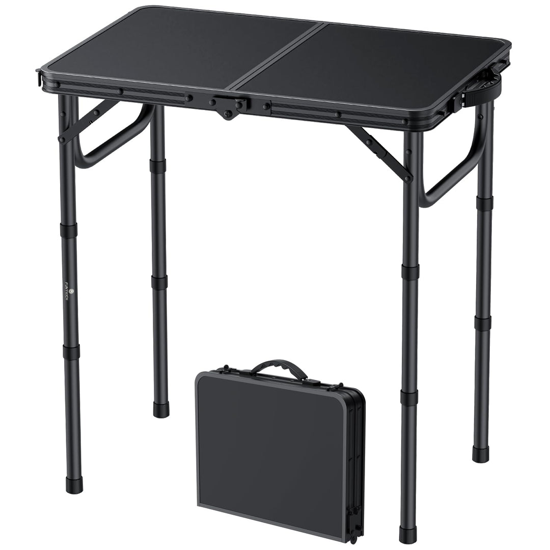 FUNYKICH Campingtisch Klapptisch 58x40cm, Faltbarer Picknicktisch mit 3 Höhenverstellbar(26/48/67cm)