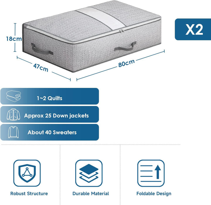 Unterbettkommode, 2 Stück Unterbett Aufbewahrungsbox mit Deckel, Faltbare Kleidung Aufbewahrung Unte
