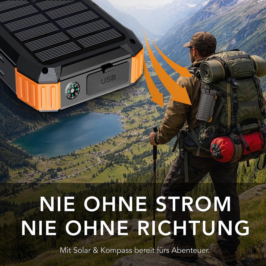 revolt Kurbel Dynamo-Powerbanks: Kurbel-Solar-Powerbank, 20.000 mAh, USB-C PD 20 W, Qi-kompatibel, L