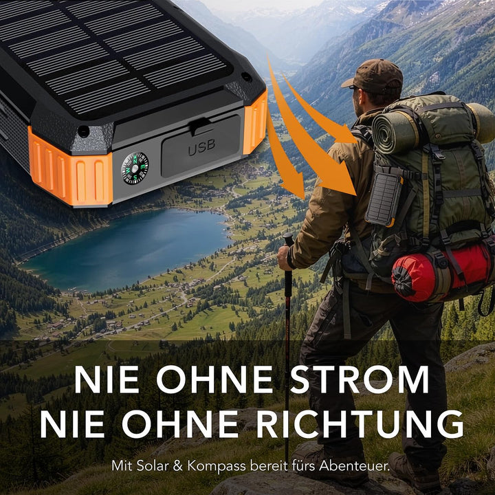 revolt Kurbel Dynamo-Powerbanks: Kurbel-Solar-Powerbank, 20.000 mAh, USB-C PD 20 W, Qi-kompatibel, L