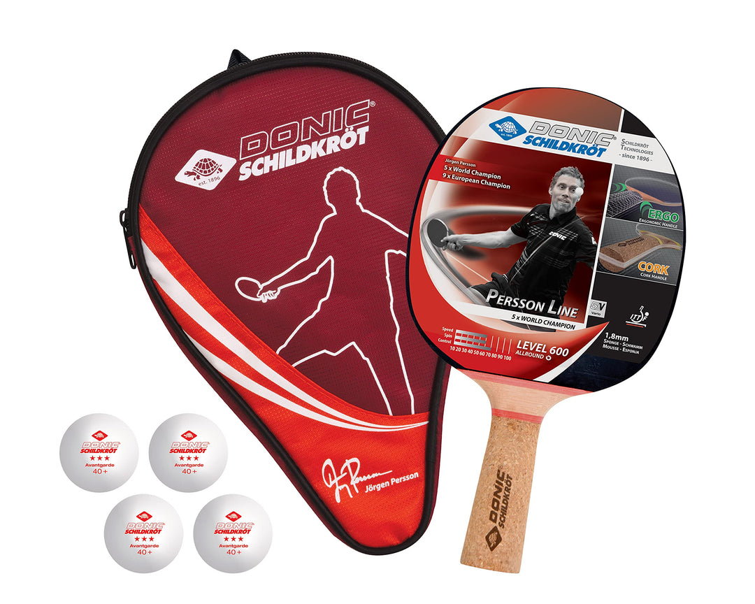 Donic-Schildkröt Tischtennis-Geschenkset Persson 600, 1 Schläger mit Kork-Griff, 3 Bälle 3*, 1 Schlä