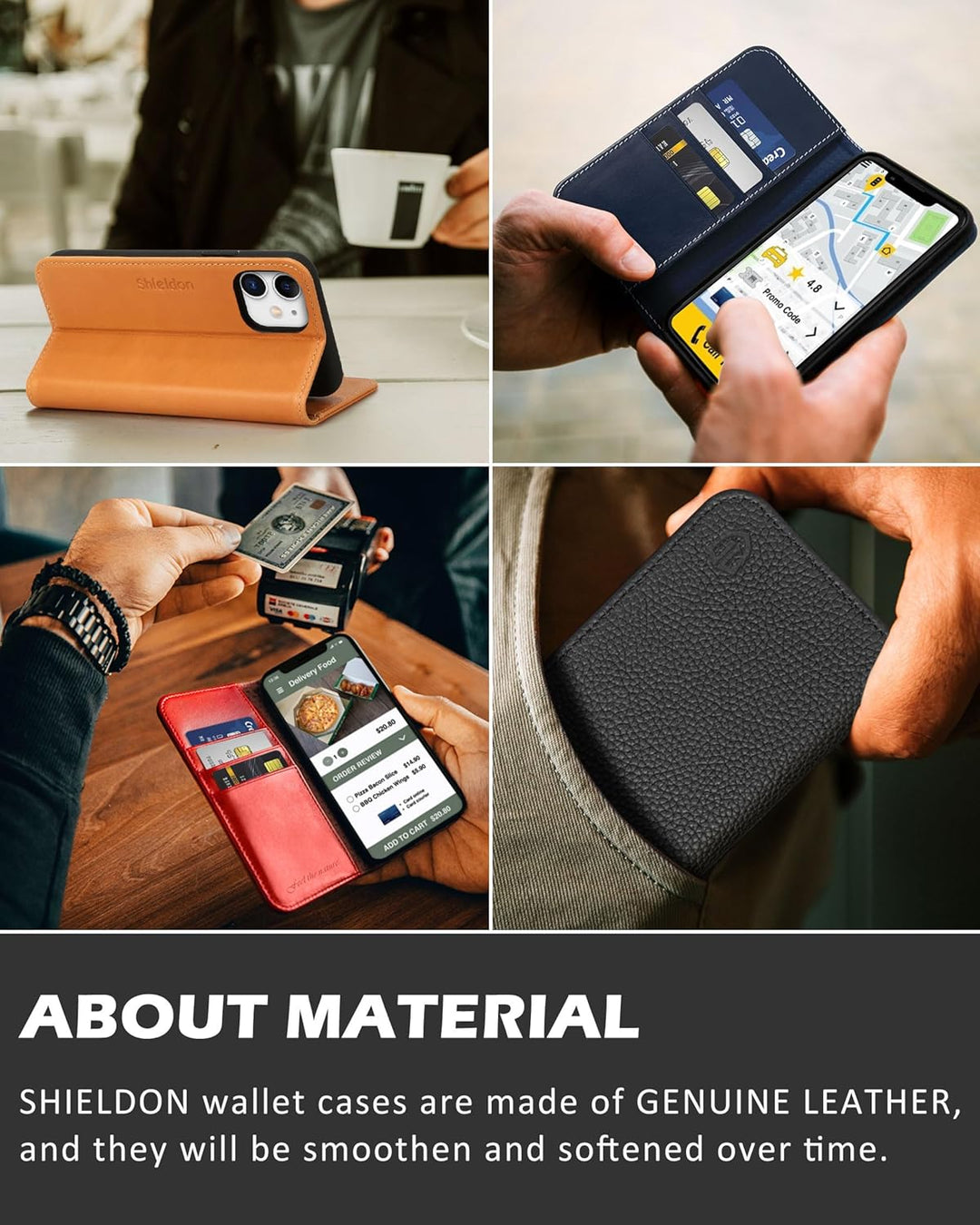 SHIELDON Hülle für iPhone 11 TPU Lederhülle [Echtes Rindsleder] [RFID-Sperre] [Lifetime Garantie], M