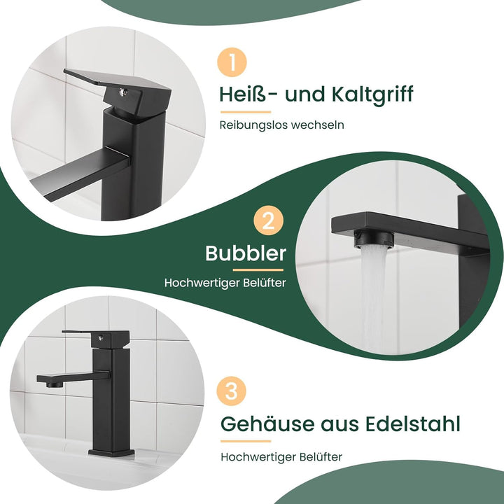 Vuadzren Wasserhahn Bad Waschtischarmatur Einhand Klein Einhebelmischer Waschbeckenarmatur Edelstahl