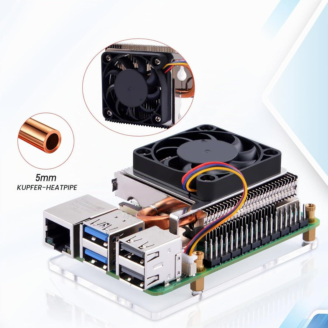 GeeekPi Ultra Thin ICE Tower Cooler for Raspberry Pi 5, Aluminum Heatsink with 40x40x5mm PWM Cooling