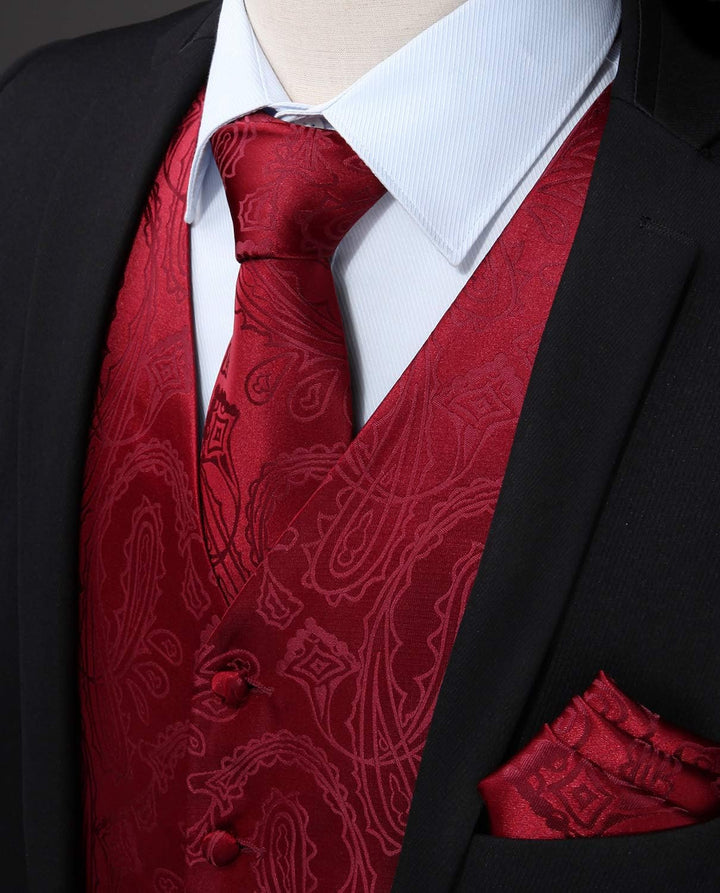 HISDERN Herren FLoral Hochzeit Weste Krawatte Einstecktuch Taschentuch Jacquard Weste Anzug Set S Bu