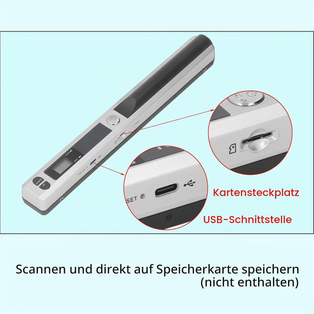 Tragbarer Scanner, Kabelloser Mobiler Dokumentenscanner, Handfotoscanner mit USB-Kabel, Visitenkarte