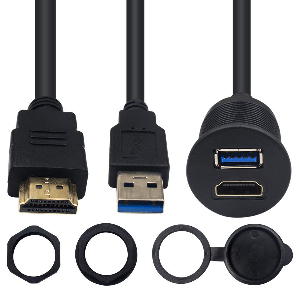 Duttek USB & HDMI Panel Flush Mount Kabel 2M/6.56FT, USB 3.0 & HDMI Stecker to Buchse Verlängerung M