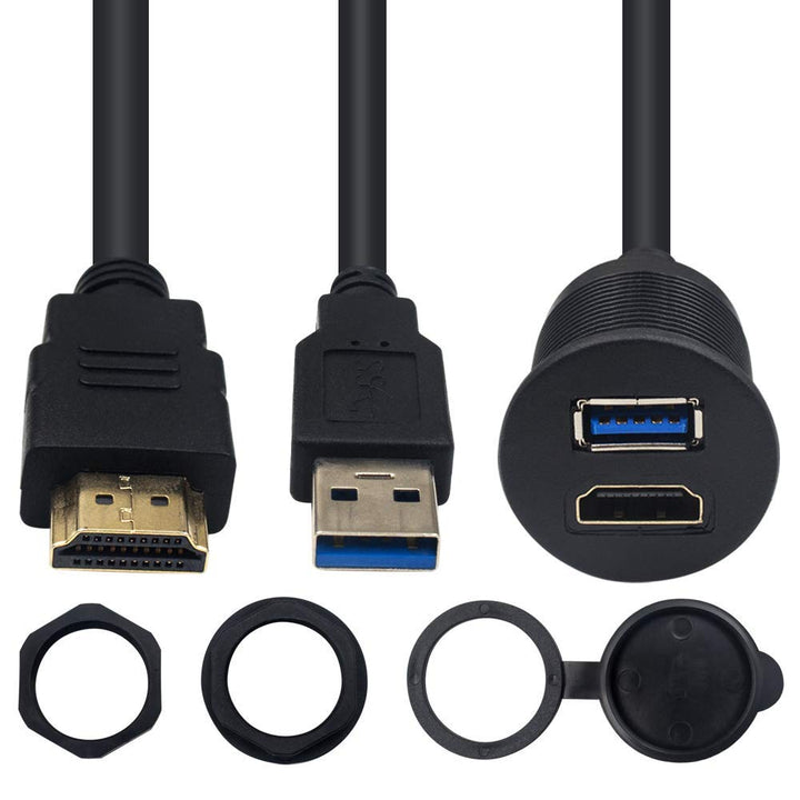 Duttek USB & HDMI Panel Flush Mount Kabel 2M/6.56FT, USB 3.0 & HDMI Stecker to Buchse Verlängerung M