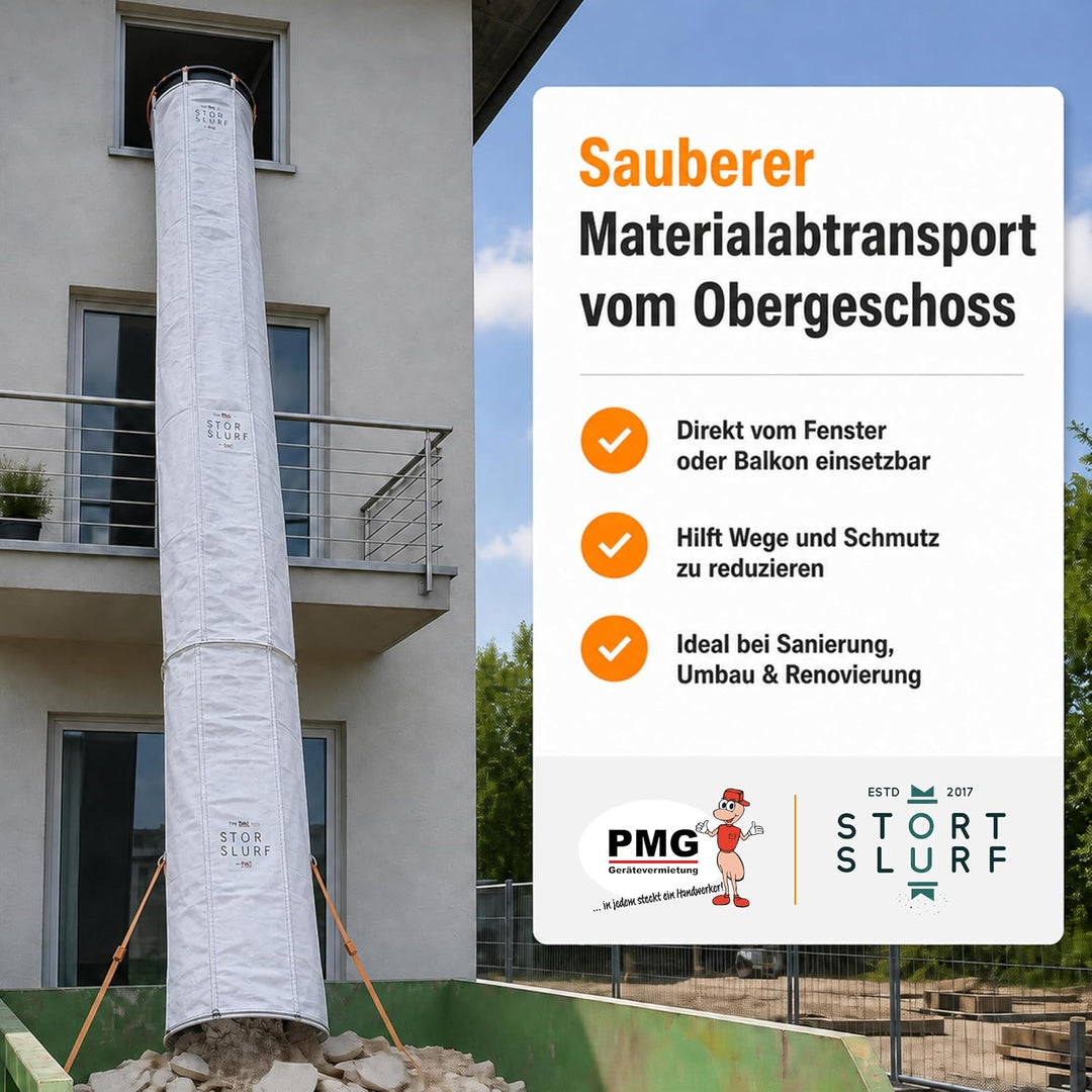 STORTSLURF Schuttrutsche 3m | Bauschuttrutsche inkl. Einfülltrichter und 4X Spanngurt optimales Set