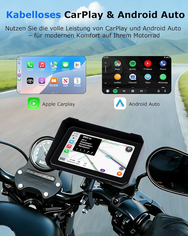 6,3" Motorrad CarPlay & Android Auto Bildschirm, IP67 Ganzkörper Wasserdichter Motorräder Display GP