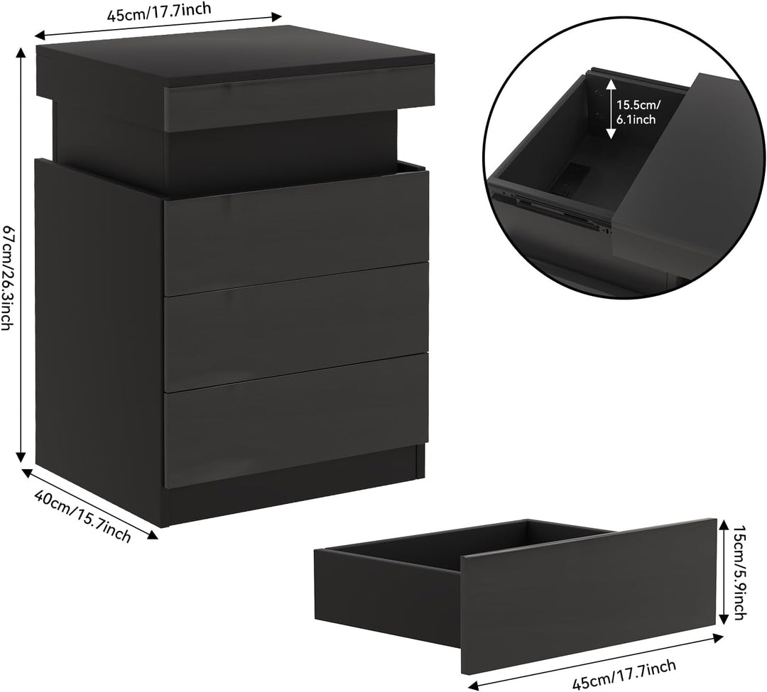 Lvhecforhm Nachttisch mit Ladestation, Nachttisch mit LED Licht, Nachttische mit USB Anschlüsse, Sch