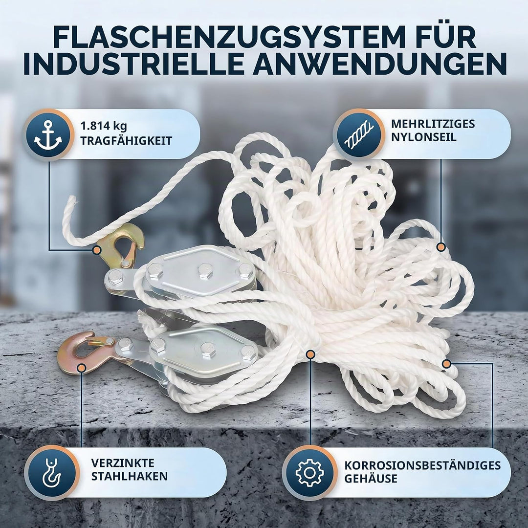 Flaschenzug 2000 kg Tragkraft seilzug Verzinkter Stahl 65 ft Seillänge flaschenzug mit seilbremse Um