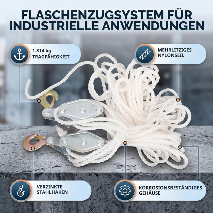 Flaschenzug 2000 kg Tragkraft seilzug Verzinkter Stahl 65 ft Seillänge flaschenzug mit seilbremse Um