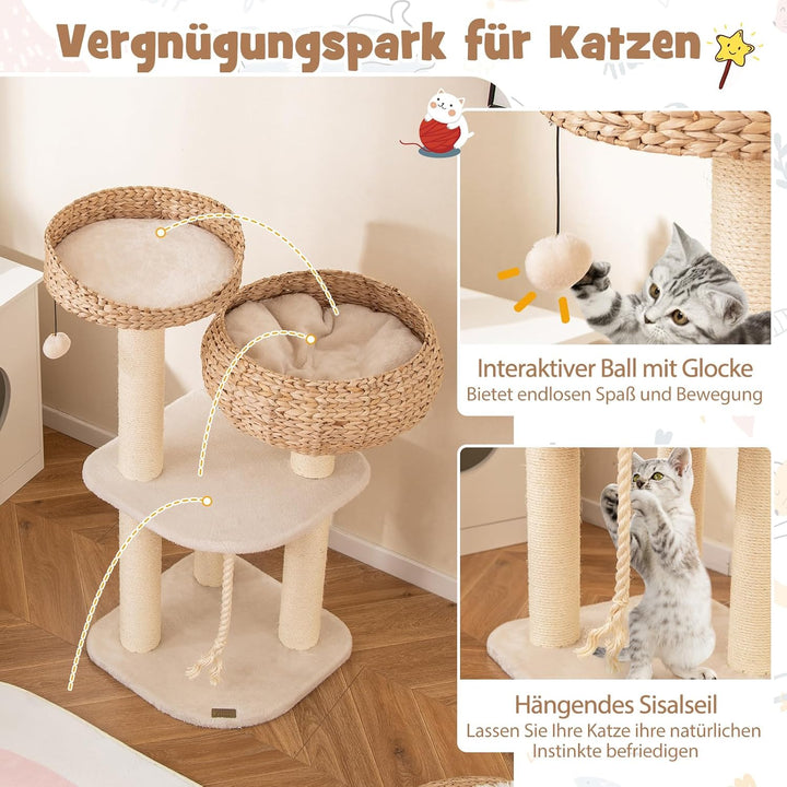 COSTWAY 104cm Kratzbaum, Katzenbaum klein, Katzenkratzbaum mit Sitzstange, Korb, Sisalpfählen, Sisal