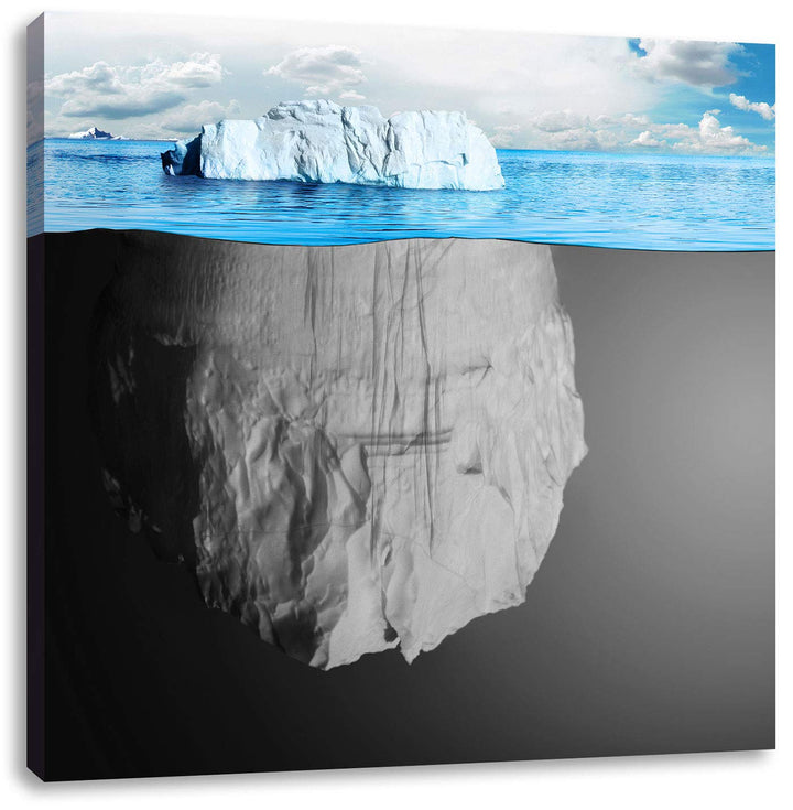 Pixxprint riesiger Eisberg im Wasser Illusion schwarz/weiss, Format: 70x70 auf Leinwand, 70x70