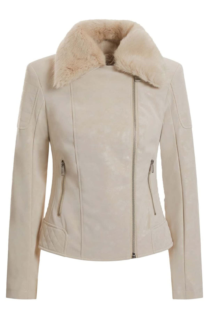 GUESS Damen Olivia Jacket Kunstlederjacke, Milk