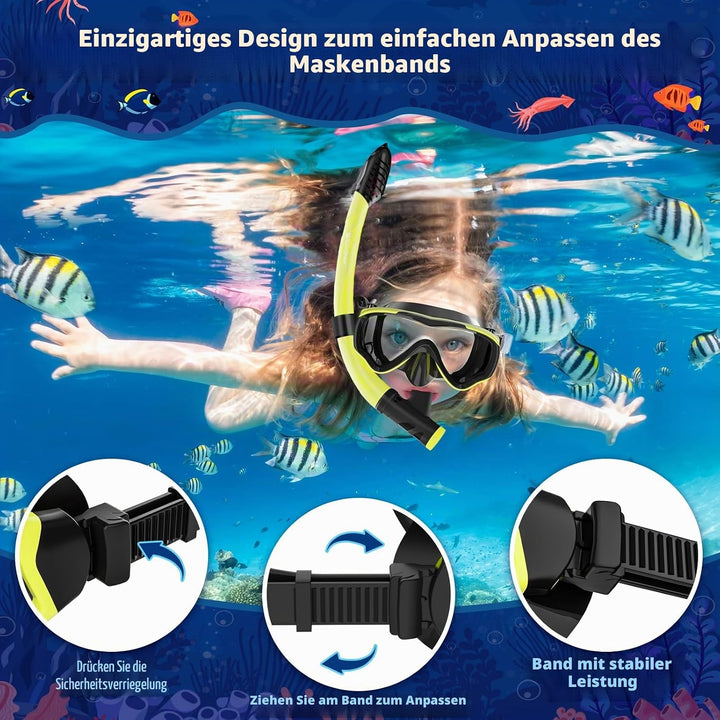 Schnorchelset Kinder - Taucherbrille Anti-Fog und Trocken Schnorchel - Anti-Leck Tauchmaske Dry Schn