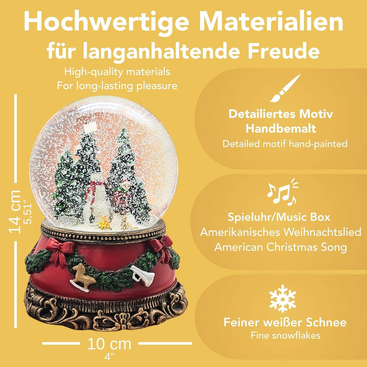 Schneekugel Schneemann Steht Kind auf Schlitten | Sockel Weihnachten rot Tannengirlande | mit Spielu