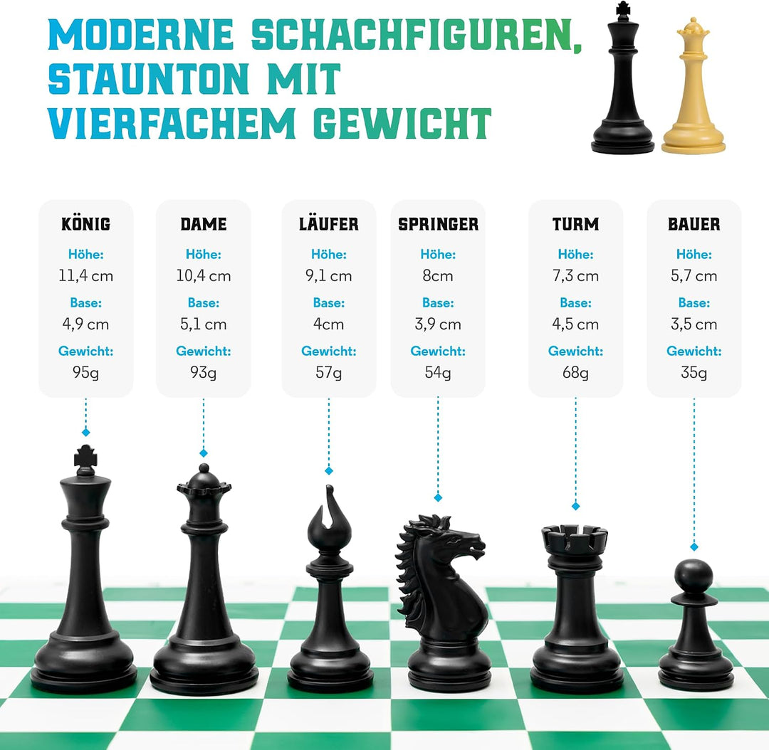 Best Chess Set Ever 4X: Turnierschach, Vierfaches Gewicht (König 11,4 cm), Silikonbrett, Beidseitig