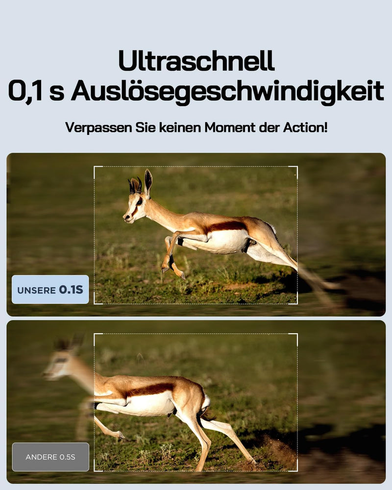 WOLFANG Solar Wildkamera 4K 48MP, Jagdkamera mit hervorragender Nachtsicht, Duale Stromversorgung, 0