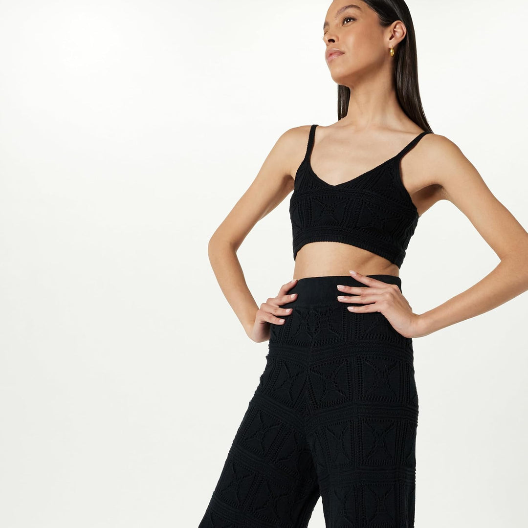 The Drop Damen Hose Diza Pull On Flare Leg Crochet Pant L Schwarz, L Schwarz