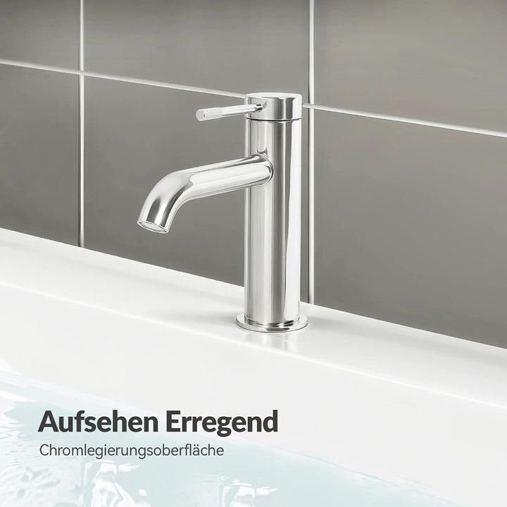 ALPHA HOME Wasserhahn Bad, Waschtischarmatur mit Anschlussschlauch Waschbecken Armaturen Chrom Matt