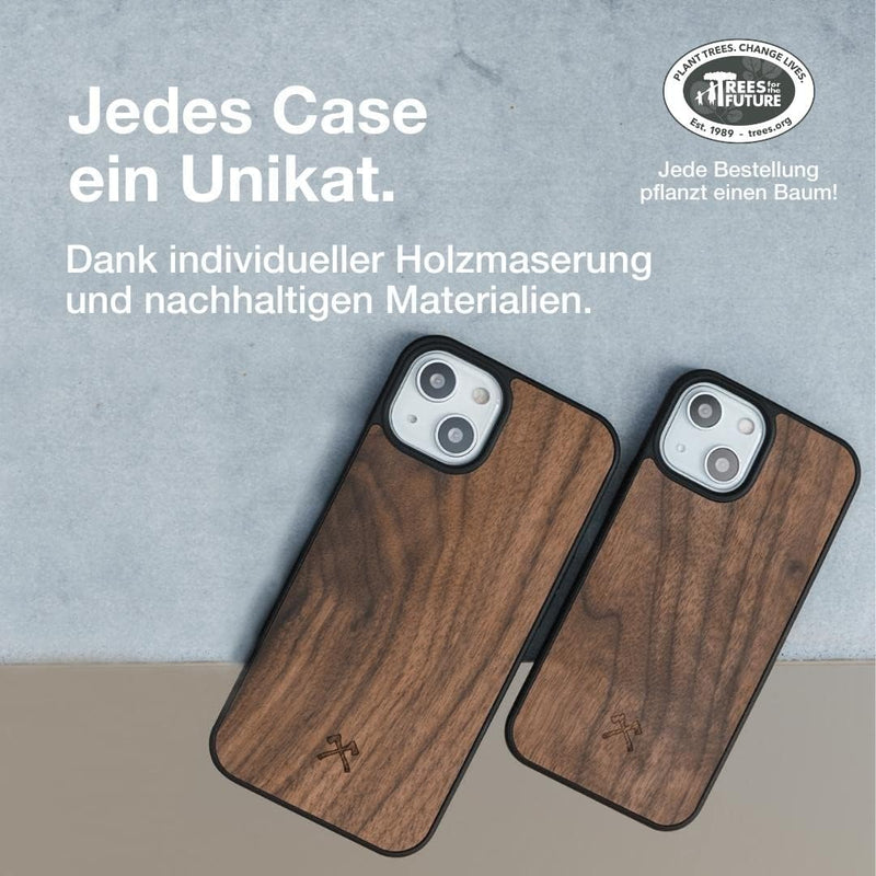 Woodcessories - Magnetisches Bumper Case kompatibel mit iPhone 14 Hülle mit Magnet aus Holz, iPhone