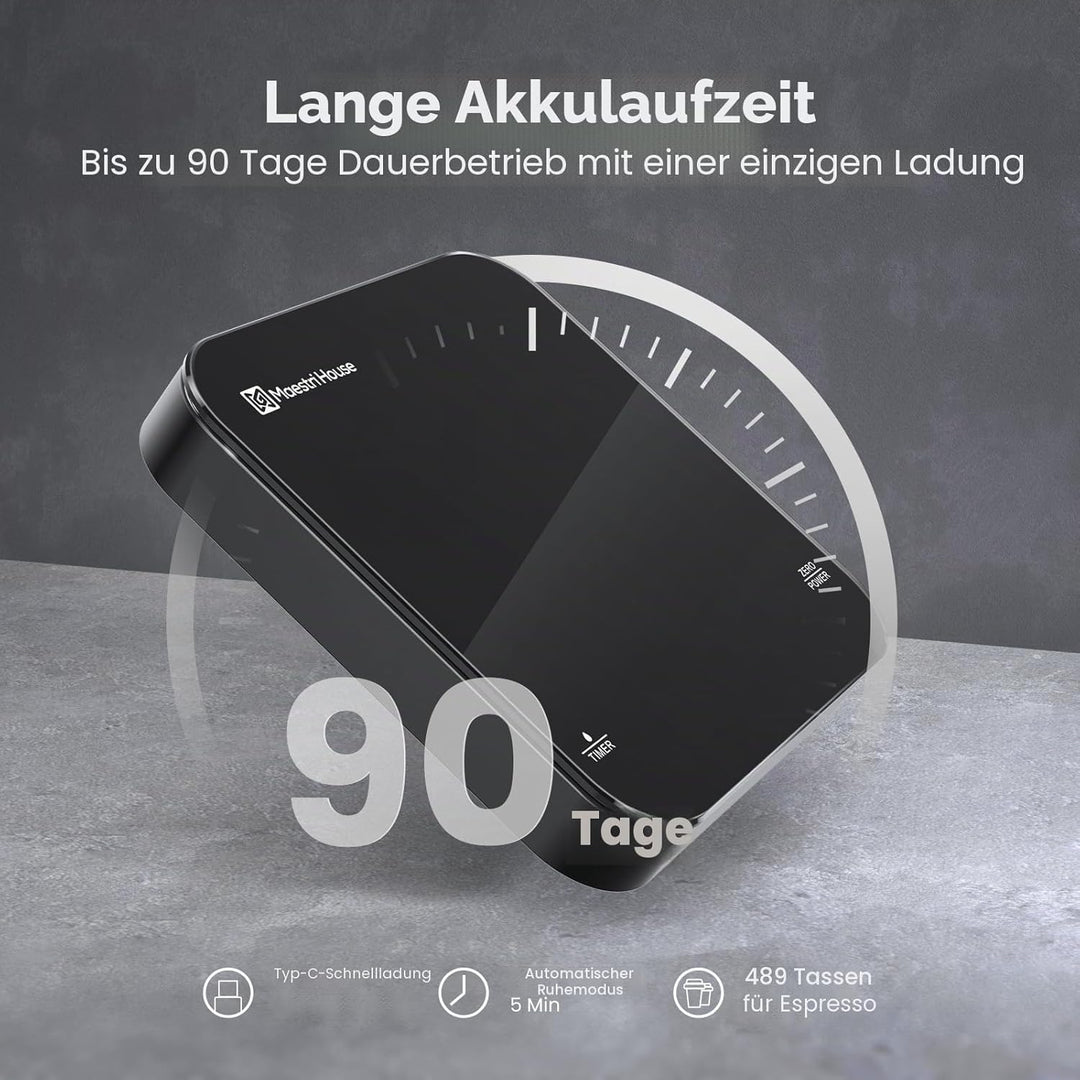 Maestri House Mini-Kaffeewaage mit Timer, Wiederaufladbare Espresso Waage, Präzise 2kg/0,1g Waage fü