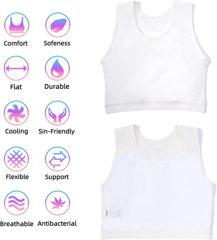 XUJI Brust Binder Transgender FTM Elastische Kompression BH Pullover Tank Top M Weiss, M Weiss