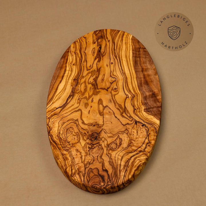 DAS OLIVENHOLZBRETT® / Brotzeitbreit Olivenholz oval/Frühstücksbrett aus Holz oval/Schneidebrett/Ser