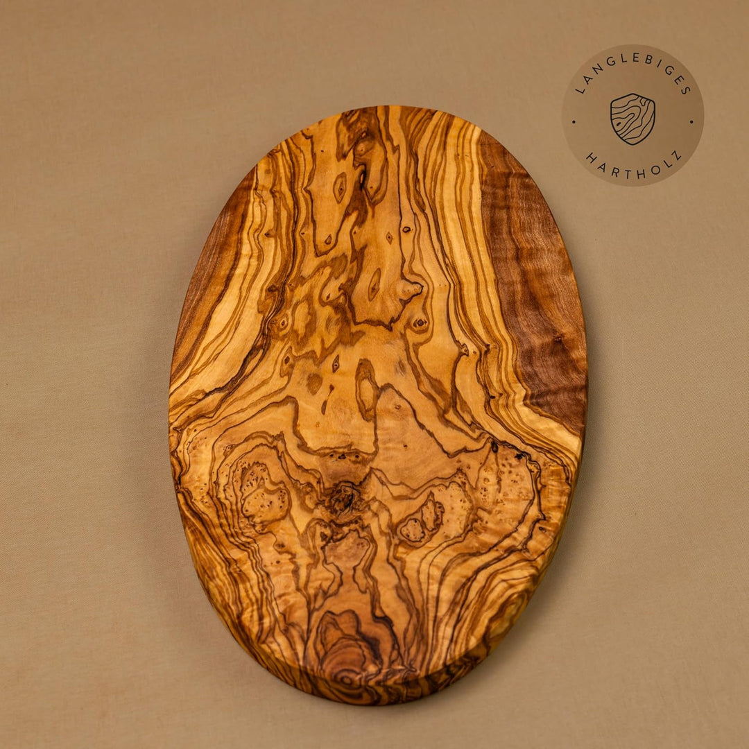 DAS OLIVENHOLZBRETT® / Brotzeitbreit Olivenholz oval/Frühstücksbrett aus Holz oval/Schneidebrett/Ves