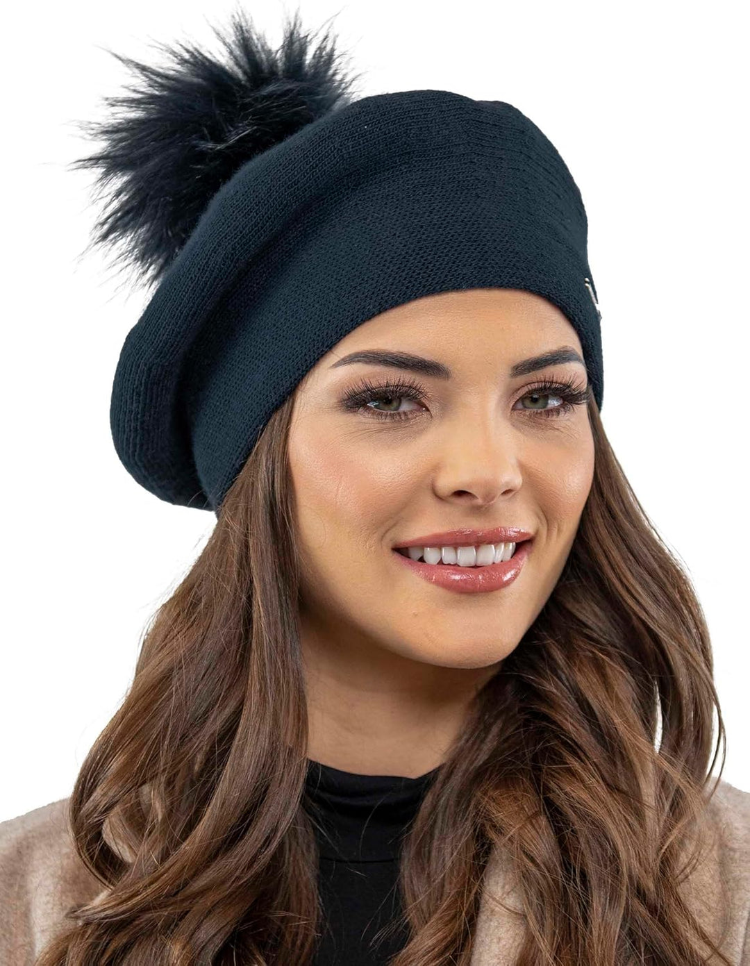VIVISENCE Damen Baskenmütze Mit Bommel Eleganter Wintermütze Warm Und Gemütlich Kopfbedeckung An Win