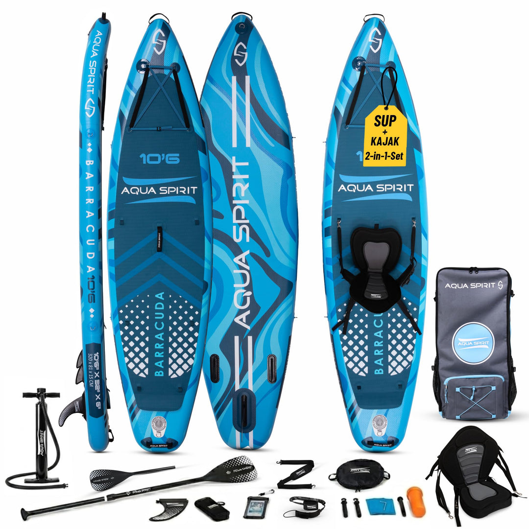 Aqua Spirit Sup Board mit Sitz | Kajak Aufblasbar Barracuda Stand Up Paddling Board 320x81x15cm Für