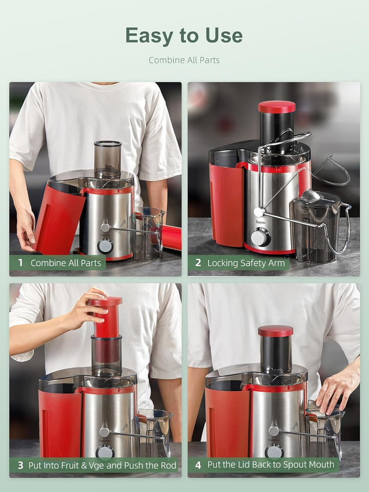 Reemix Entsafter Gemüse und Obst, Max Juicer Machine aus Edelstahl mit 3 Geschwindigkeitsstufen, 65m
