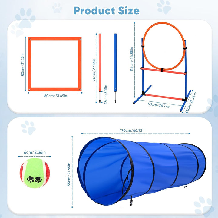 Agility Ausrüstungs Set für Hunde Agility Set mit 170CM Hundetunnel, Hindernisse mit Hundetunnel, 8