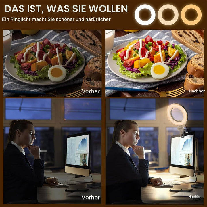 PULUZ Ringlicht PC mit Clip & Stativ 5 Zoll Videokonferenz Licht Dimmbares 3 Lichtfarben+Helligkeit