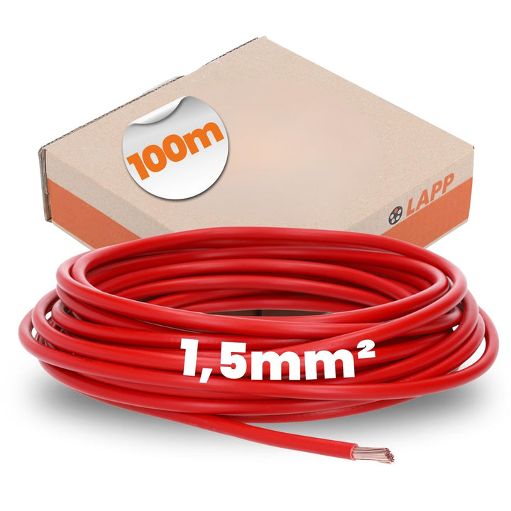 100 Meter Lapp 4520041 H07V-K 1,5 mm² rot I Verdrahtungsleitung I Aderleitung flexibel I PVC Einzela