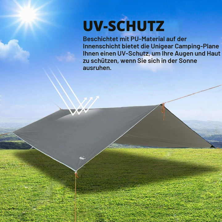 Unigear Tarp 3x3 3x4 3x5 4x4 wasserdicht, Zeltplane für Hängematte mit Ösen + 6/8 Erdnägel + 6/8 Sei