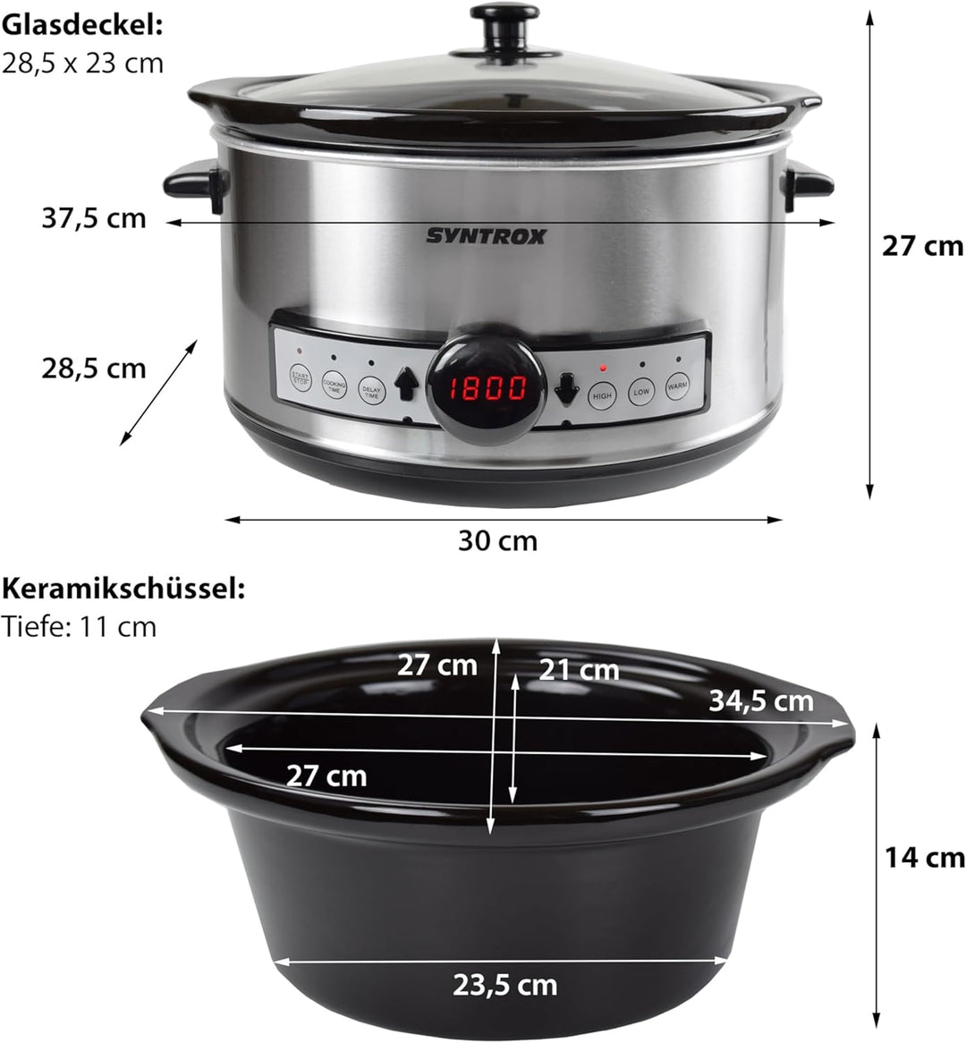 Syntrox 4,5 l Slow Cooker | Schmortopf | Schongarer | Multikocher Snittai, Edelstahl Küchengerät, mi