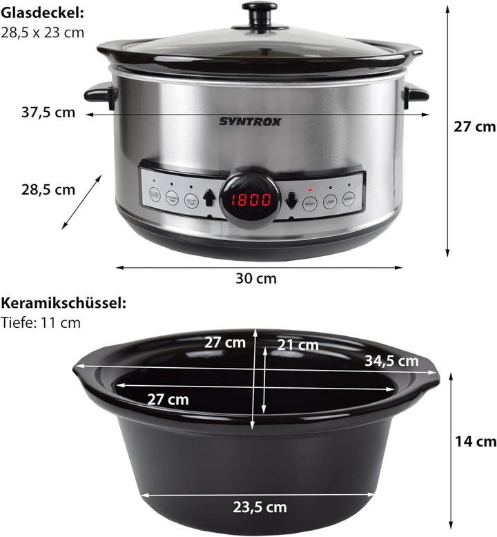 Syntrox 4,5 l Slow Cooker | Schmortopf | Schongarer | Multikocher Snittai, Edelstahl Küchengerät, mi
