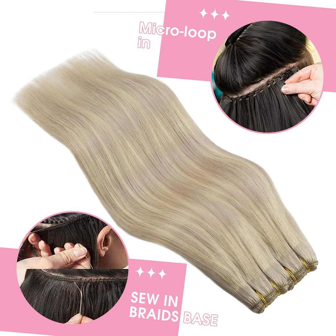 YoungSee Tressen Echthaar Blond 45cm Echthaar Tressen Aschblond Strahnchen Tressen Extensions Echtha