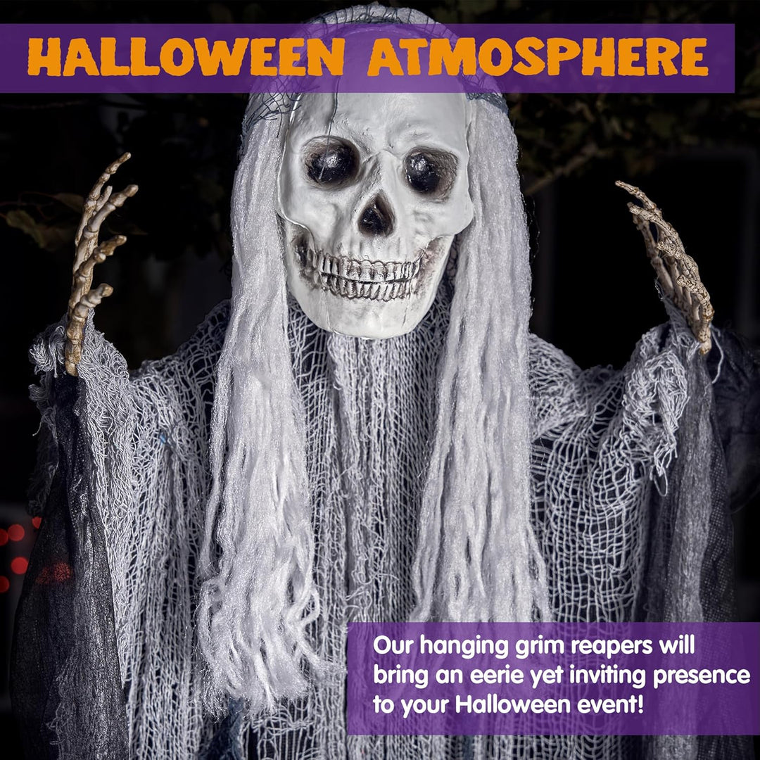 JOYIN 3 Stück Halloween-Sensenmänner zum Aufhängen, Einer 139,7 cm, Zwei 89,9 cm grosse Halloween-Sk