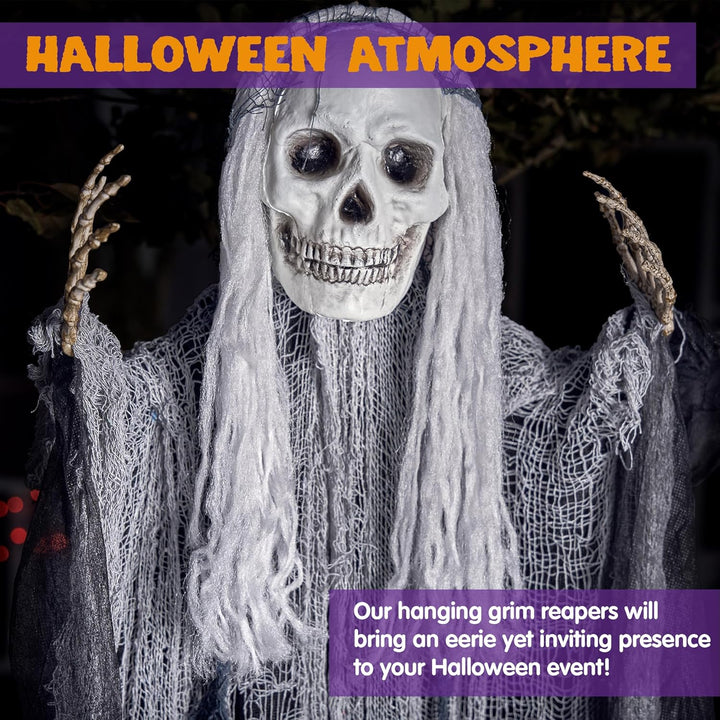 JOYIN 3 Stück Halloween-Sensenmänner zum Aufhängen, Einer 139,7 cm, Zwei 89,9 cm grosse Halloween-Sk