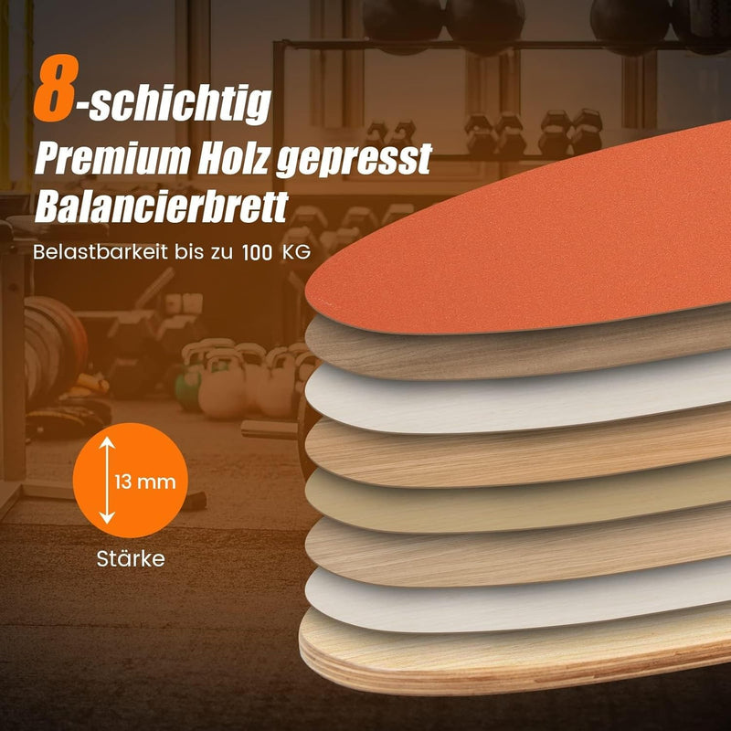 COSTWAY Balance Board aus Holz, Balancebrett, Balance Trainer Trickboard für zuhause, inkl. Korkroll